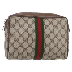 GUCCI GG Supreme Web Sherry Line Clutch Bag PVC Beige 75 01 012 Auth BA7457
